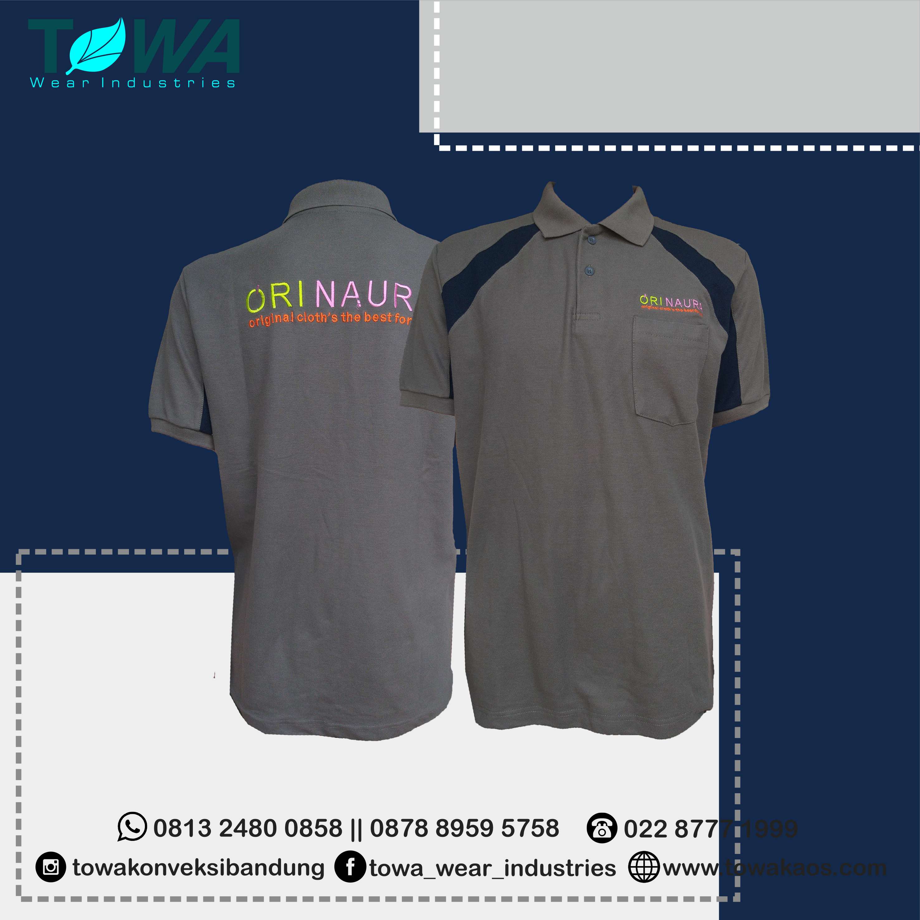 baju poloshirt kombinasi orinaura bahan lacoste warna abu navy