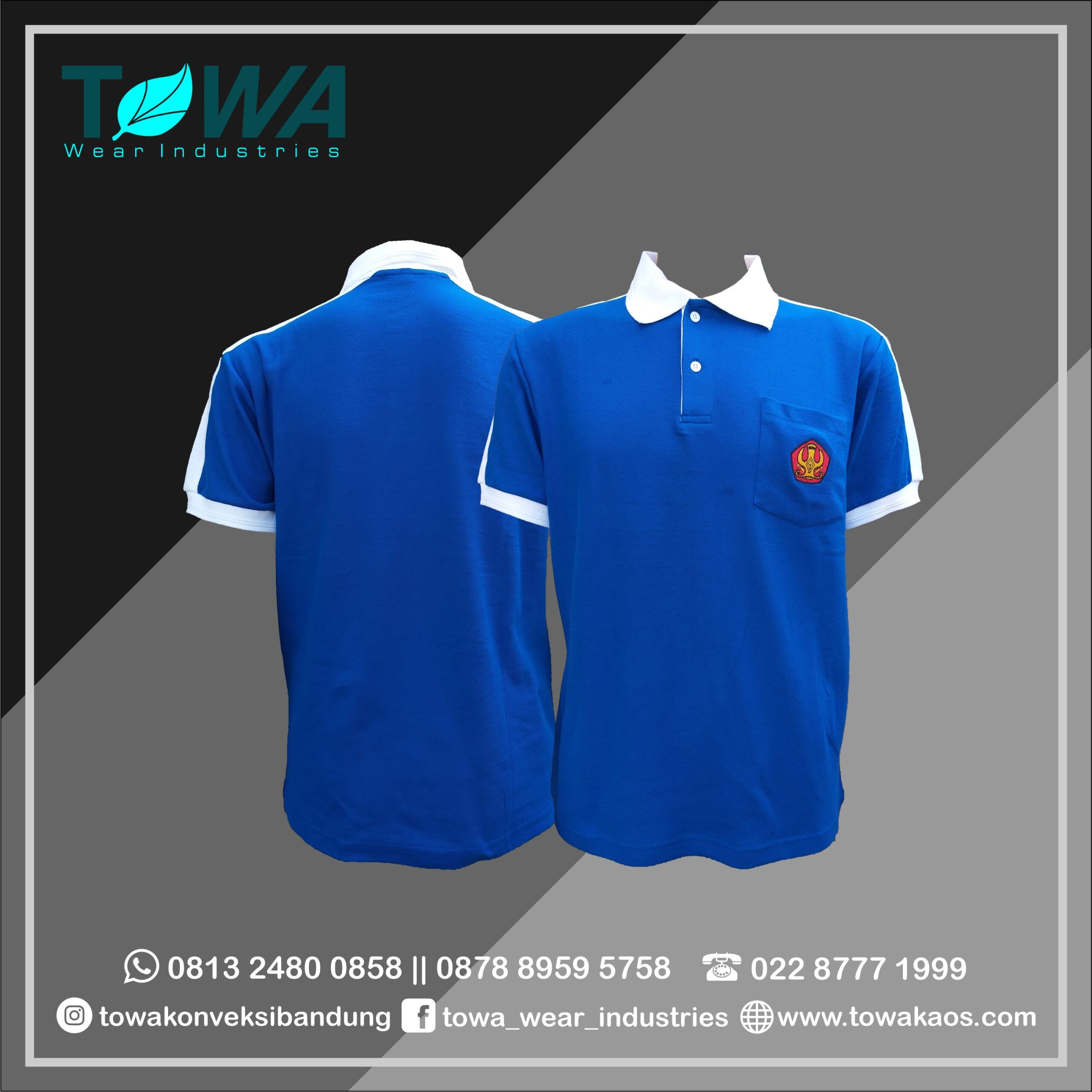 baju poloshirt pendek baju universitas tadulako papua bahan lacoste warna biru bordir