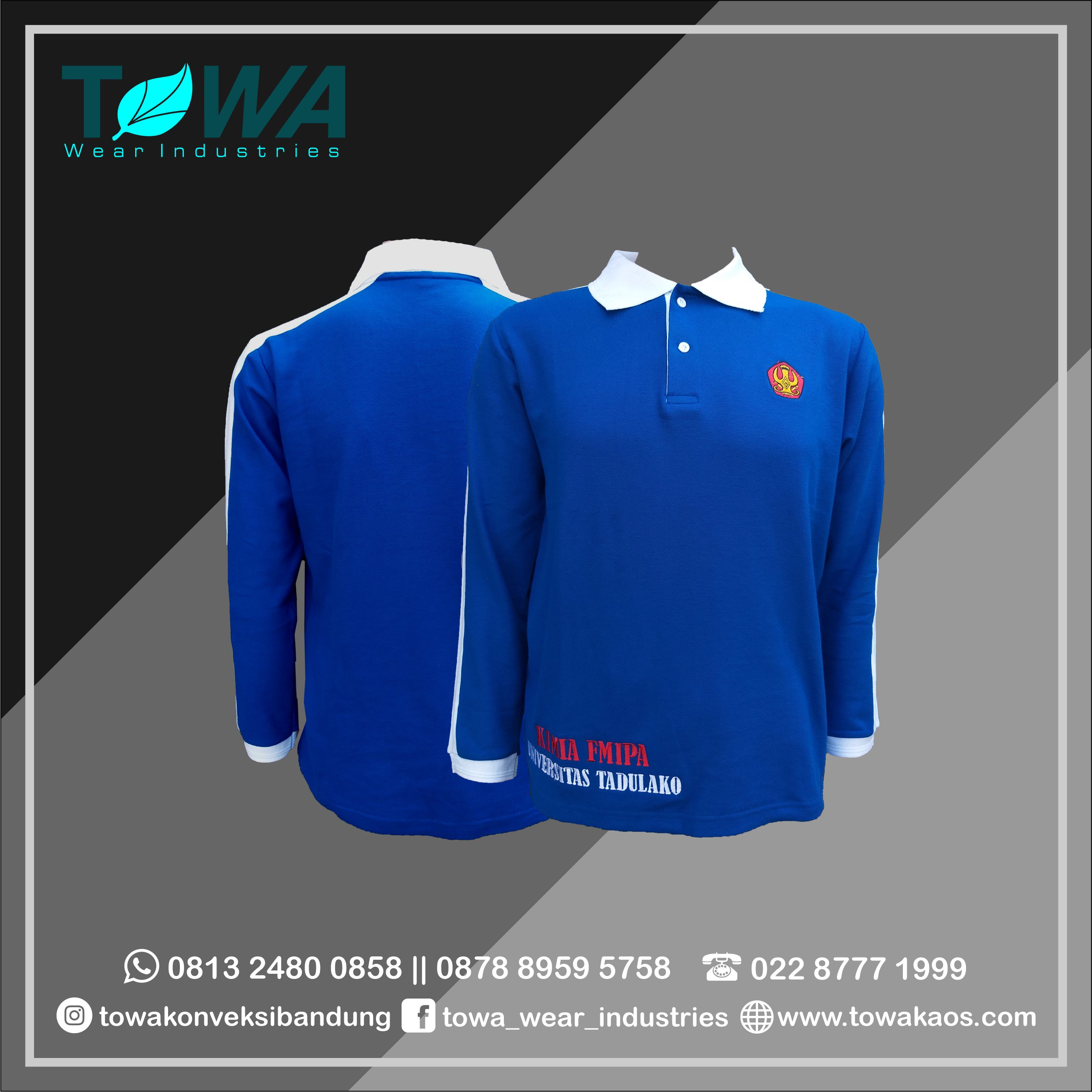 baju poloshirt panjang baju universitas tadulako papua bahan lacoste warna biru bordir