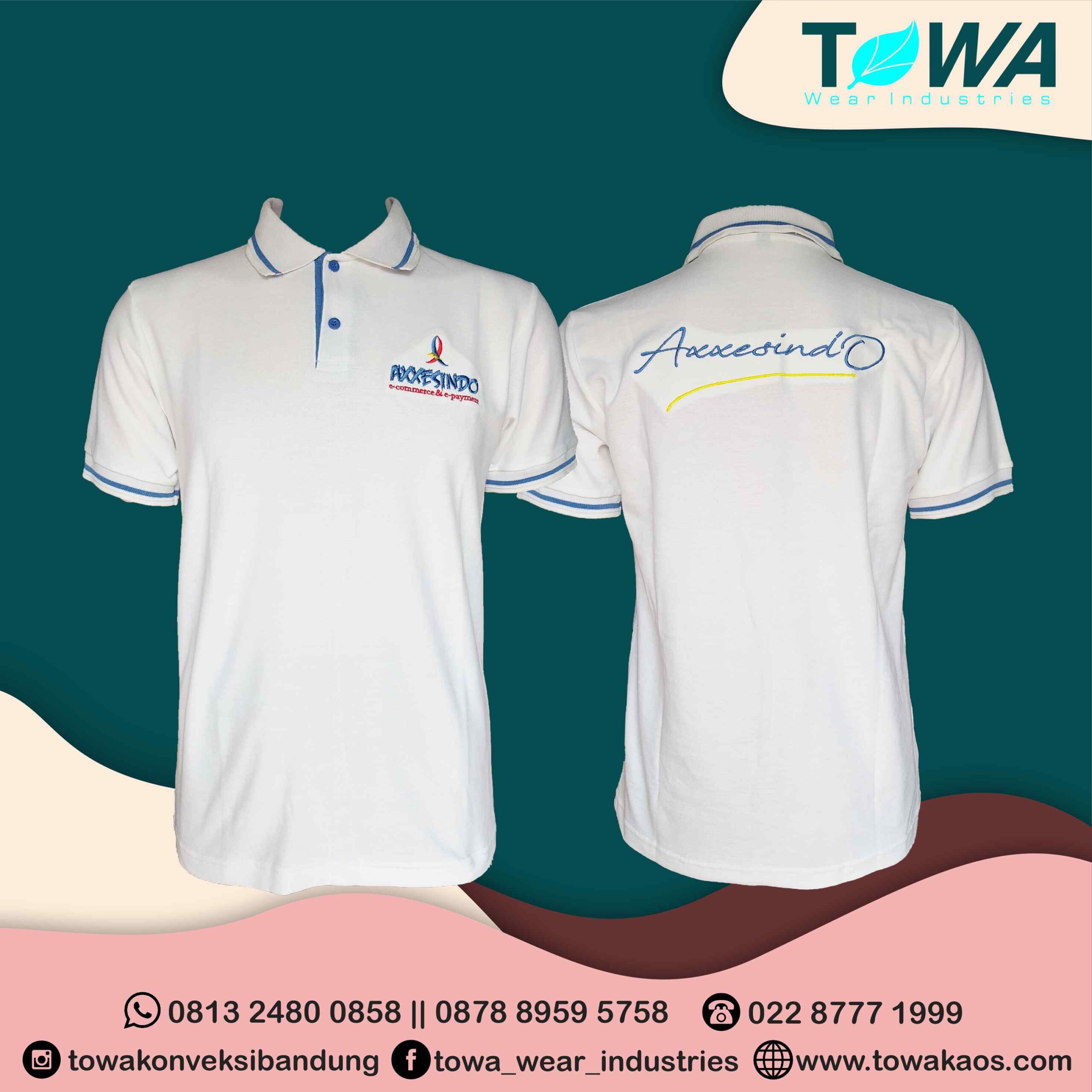 baju poloshirt axxesindo bahan lacoste warna putih bordir kerah