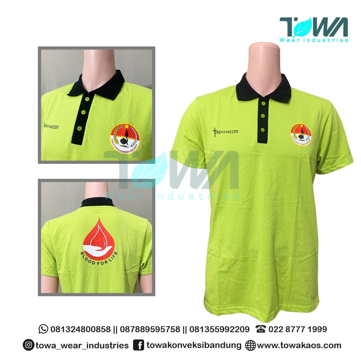 Baju Poloshirt Baju Kaos Kerah Baju Seragam Donor Darah Combed 24s Hijau Melon