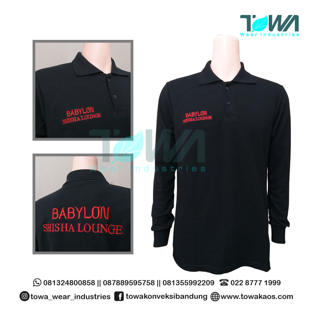 Jasa Produksi Berkerah Polo Shirt - Poloshirt Baju Kaos Kerah Seragam Cafe Shisha Babylon Hitam Panjang
