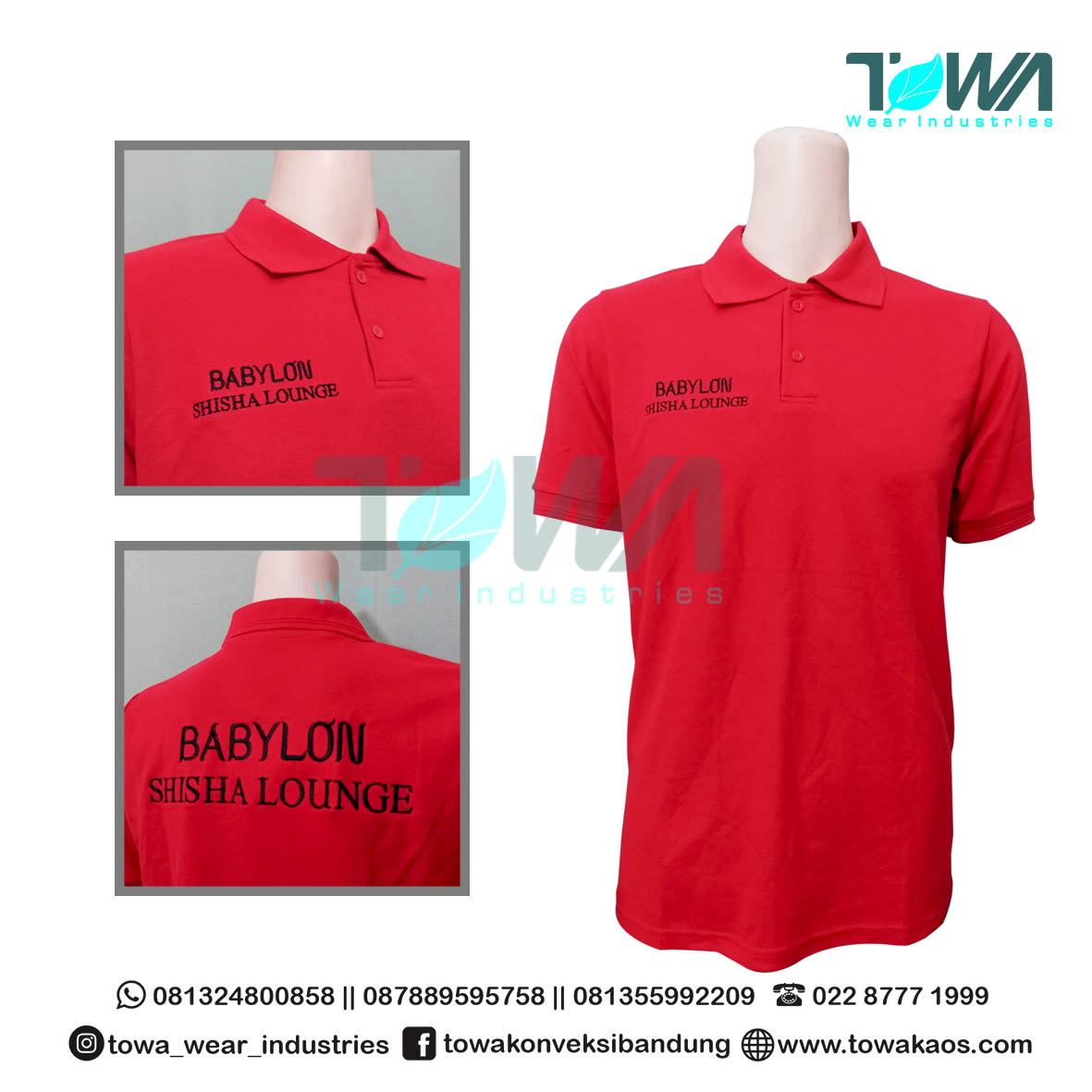 Jasa Produksi Kaos Berkerah Polo Shirt - Poloshirt Baju Kaos Kerah Seragam Cafe Shisha Babylon Merah Cabe Pendek