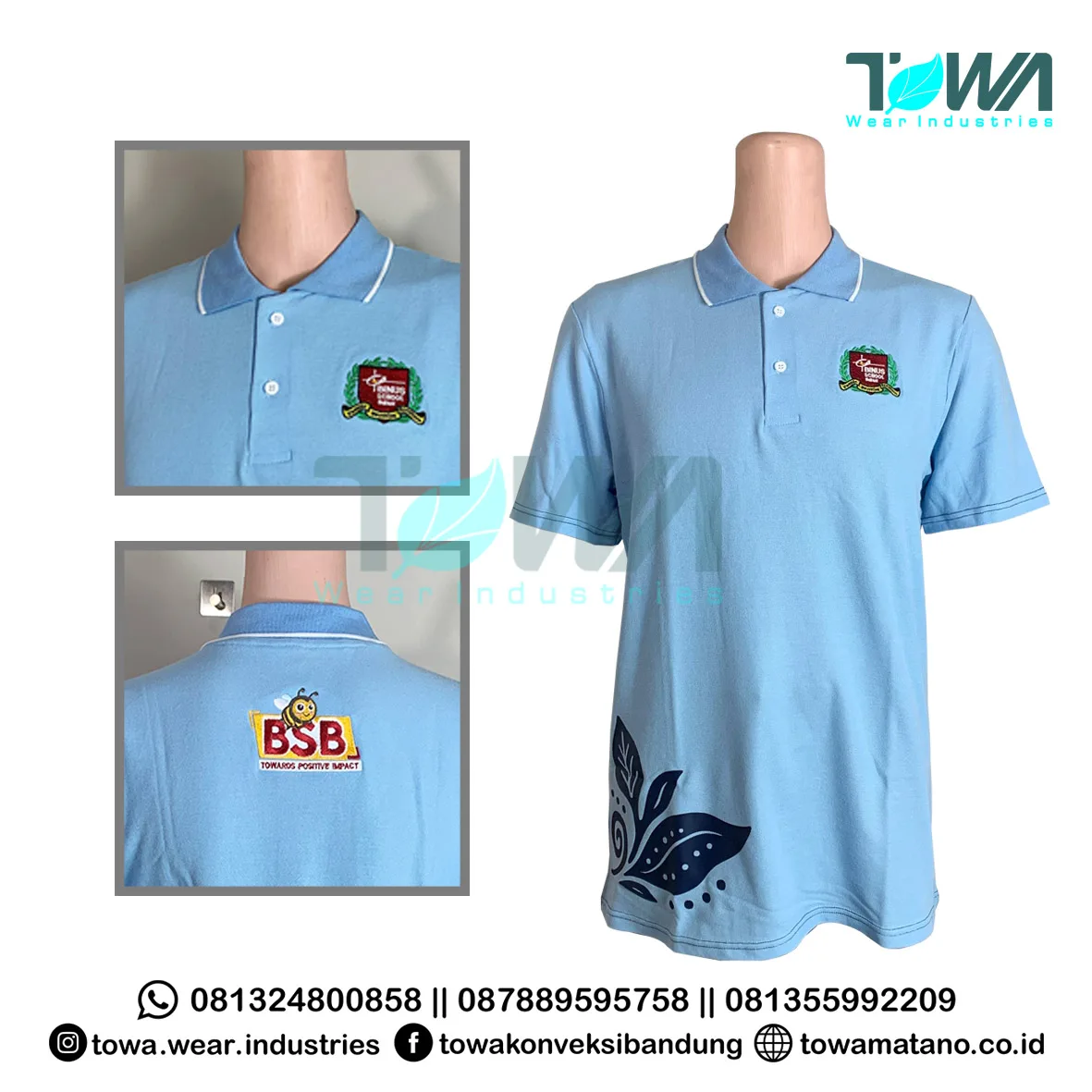 Baju Kaos Kerah Baju Poloshirt Baju Event BINUS Bekasi Sky Blue