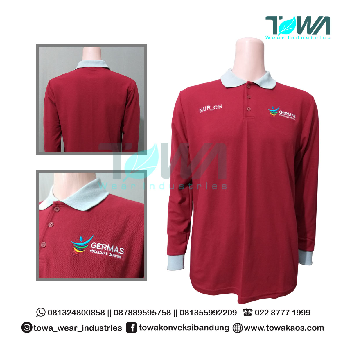 Poloshirt Baju Kaos Kerah Germas Warna Maroon Panjang