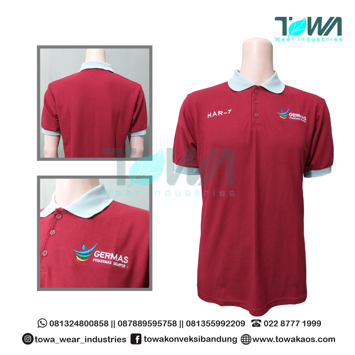 Poloshirt Baju Kaos Kerah Germas Warna Maroon Pendek