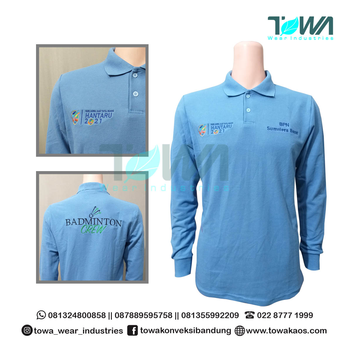 Baju Kaos Kerah Baju Poloshirt BPN Padang Sumatera Barat Biru Panjang