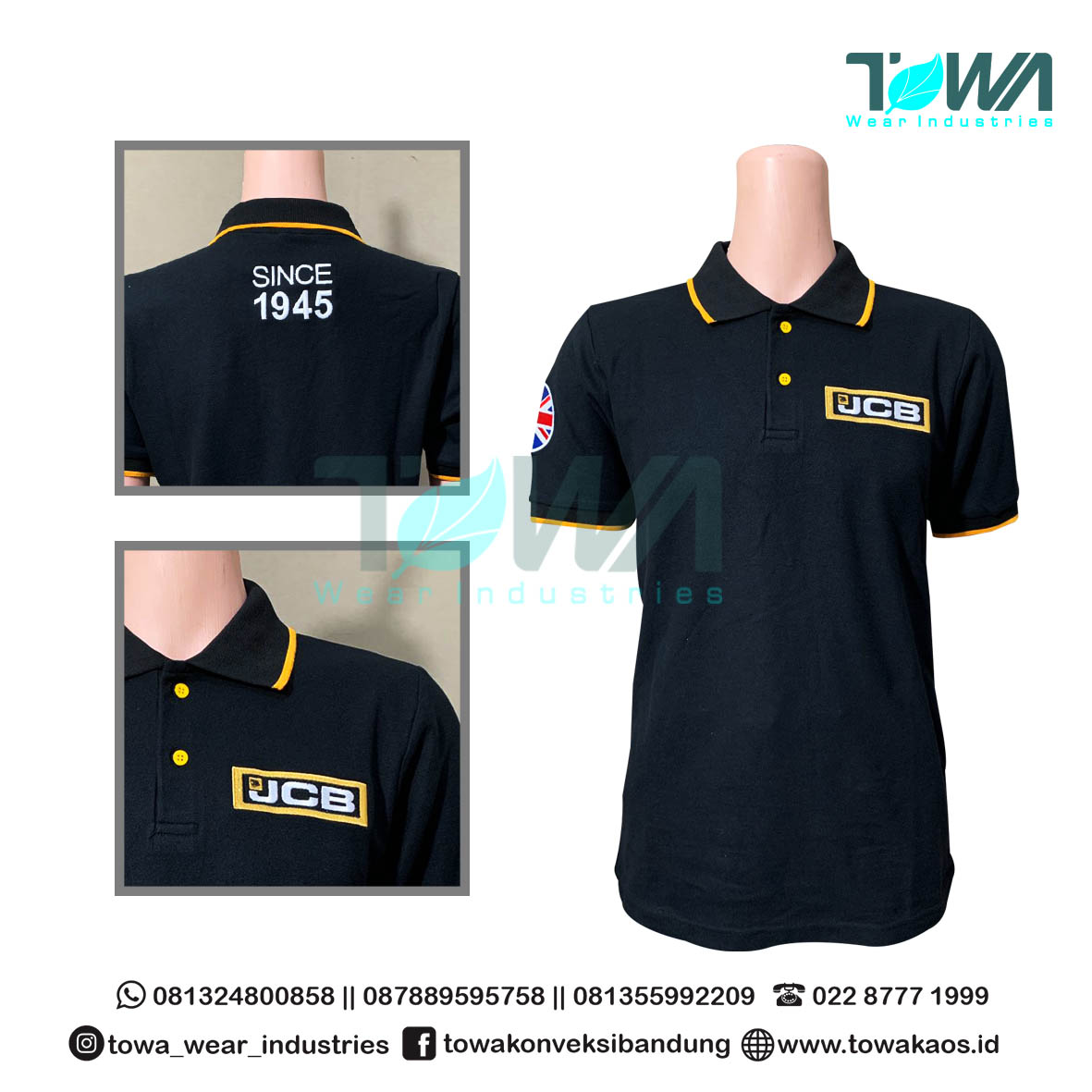 Baju Kaos Kerah Baju Poloshirt Baju Seragam JCB Lacoste CVC Hitam