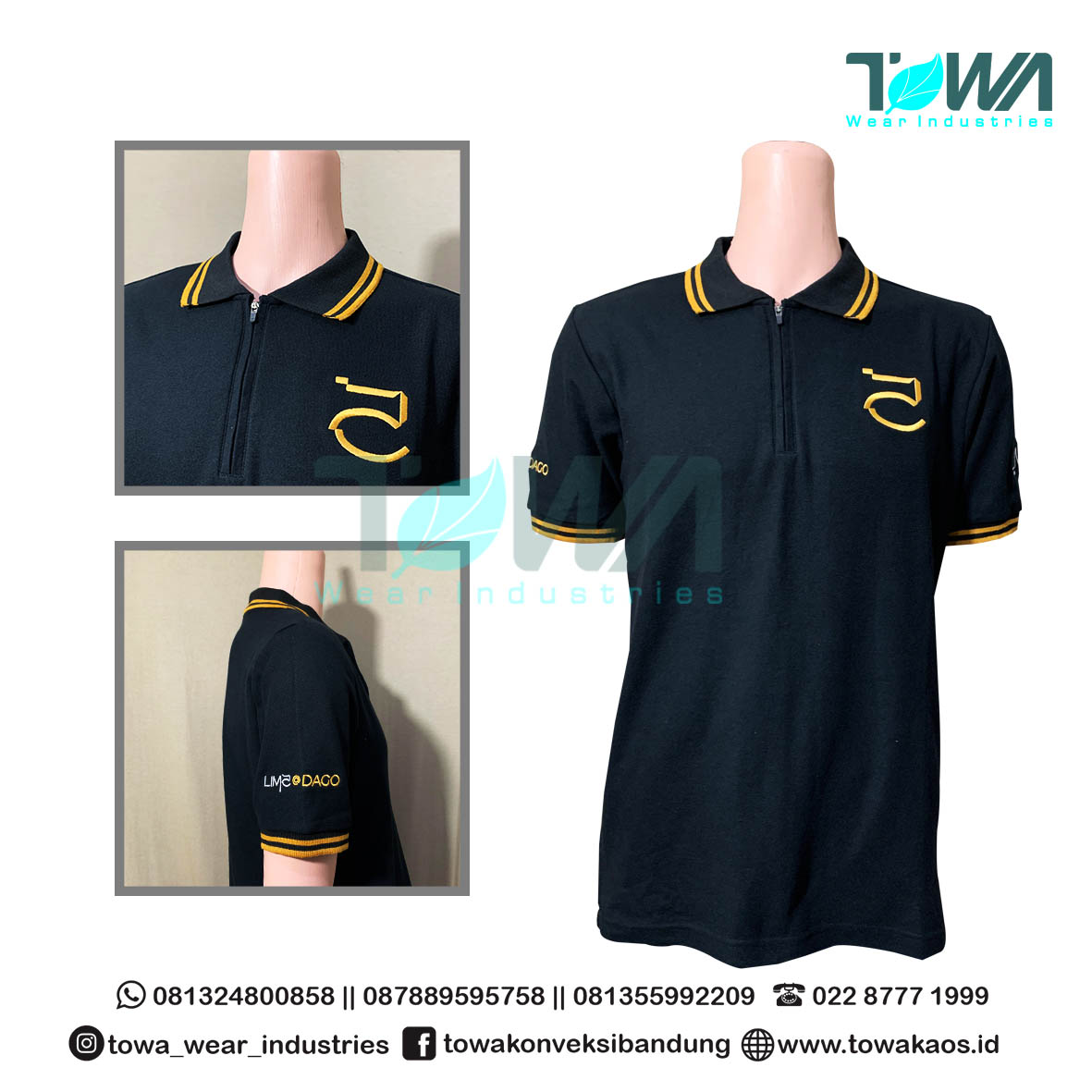 Baju Kaos Kerah Baju Poloshirt Baju Seragam LIMA Building Zipper Lacoste CVC Hitam