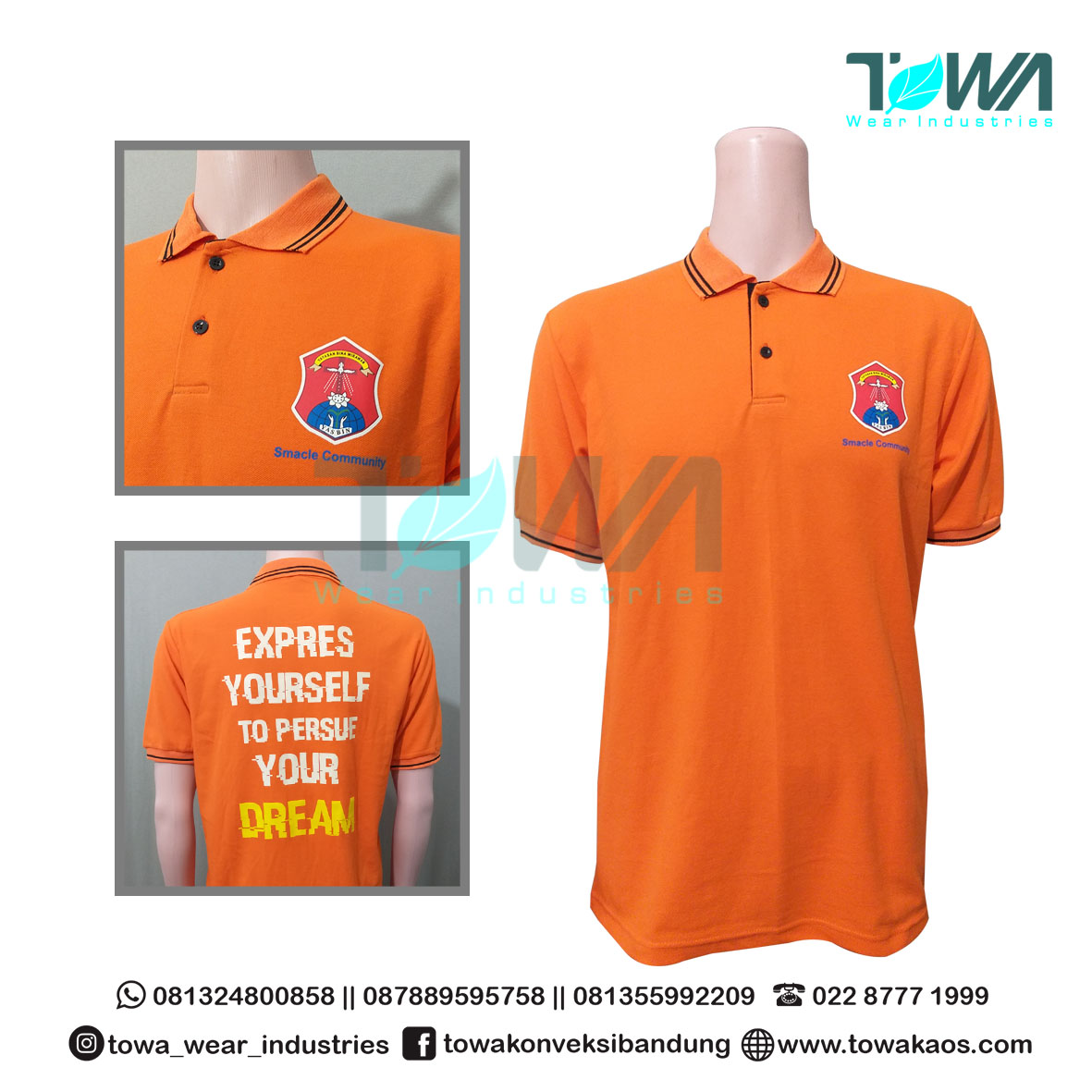 Baju Kaos Kerah Baju Poloshirt Smacle Community Lacoste CVC Orange