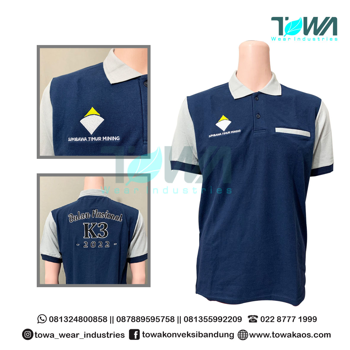 Baju Kaos Kerah Baju Poloshirt PT Sumbawa Timur Mining Navy Abu Lacoste CVC