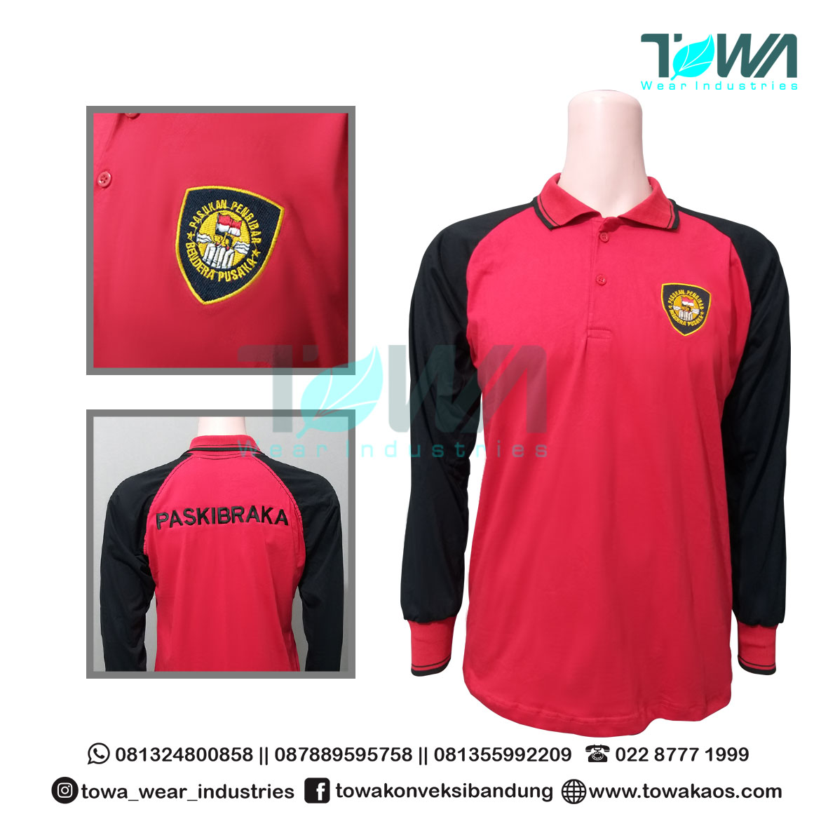 Baju Kaos Kerah Baju Olahraga Paskibraka Merah Hitam
