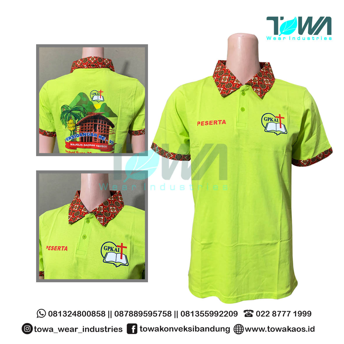 Baju Kaos Kerah Baju Poloshirt GPKAI Papua Barat Hijau Melon