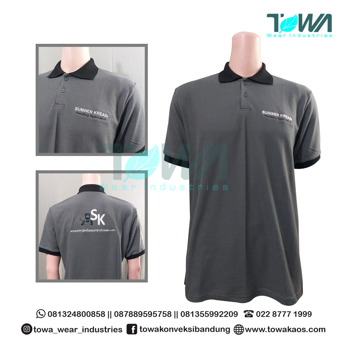 Baju Poloshirt Sumber Kreasi Abu Tua