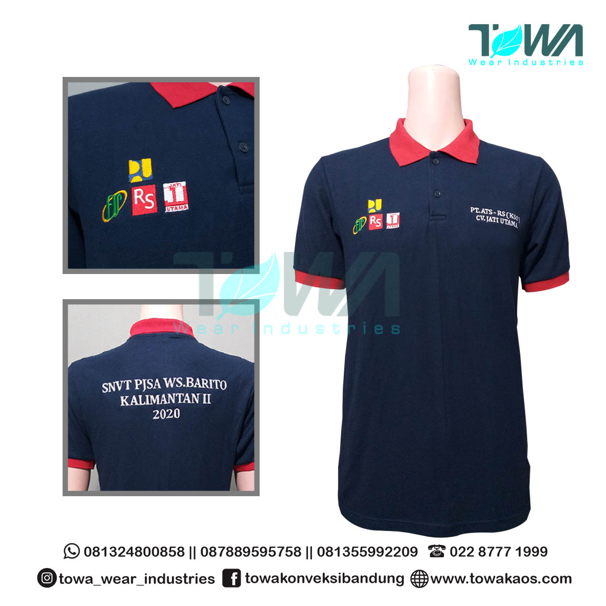 Baju Poloshirt Kaos Kerah CV. Jati Utama Kalimantan Warna Biru Dongker Biru Navy kombinasi Merah