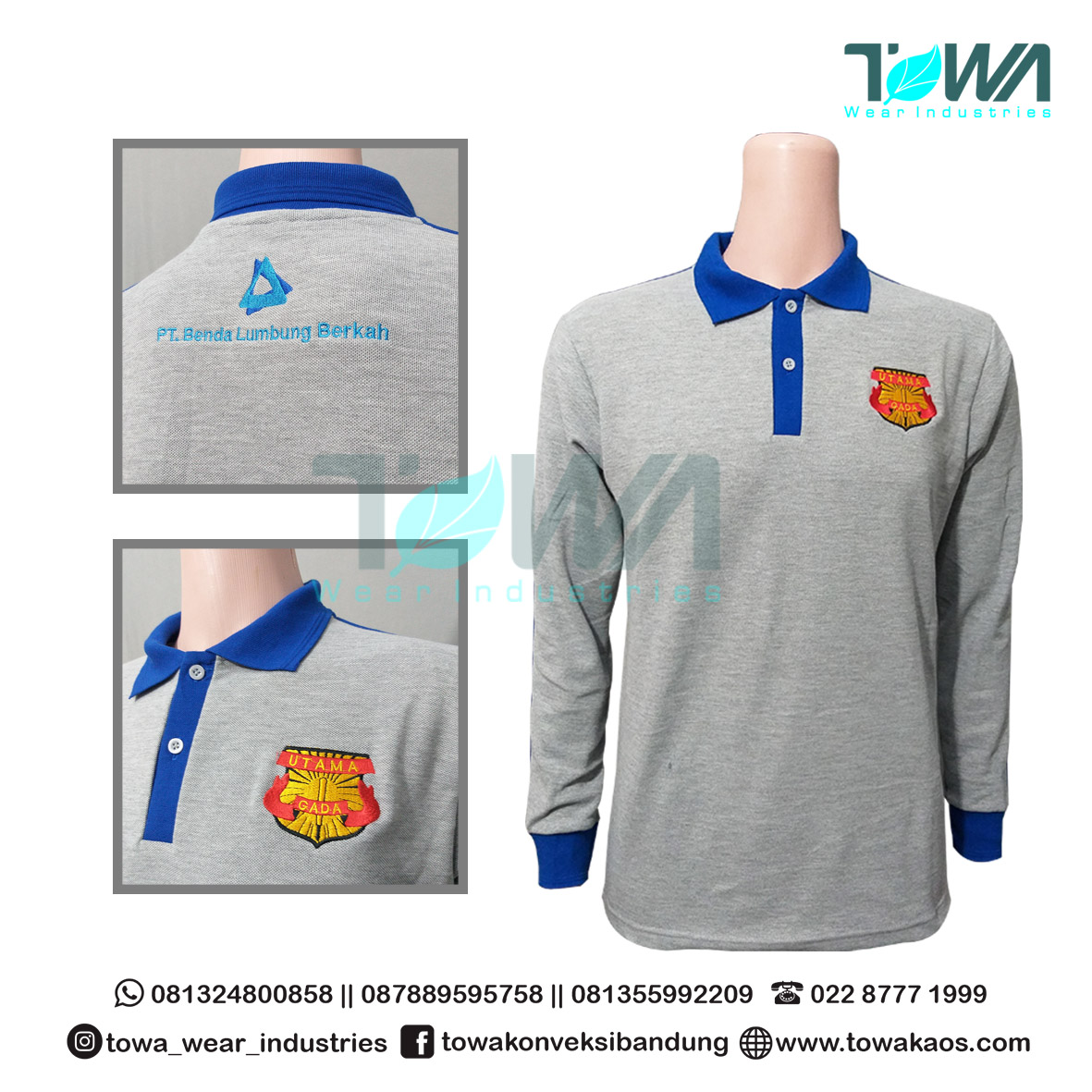 Baju Poloshirt PT. BLB Abu Misty Lengan Panjang Bordir