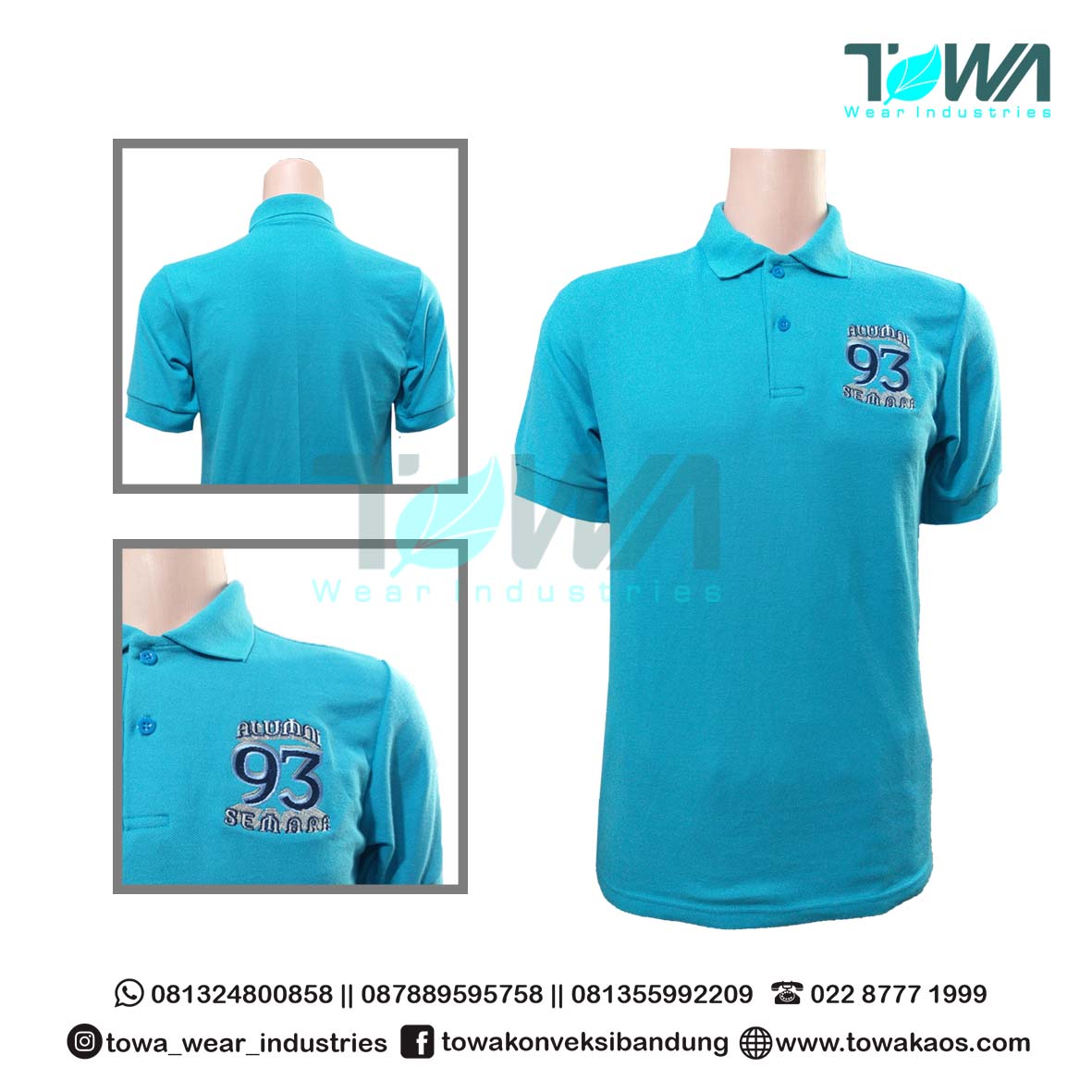Baju Poloshirt Reuni Semara Warna Turkis Bordir