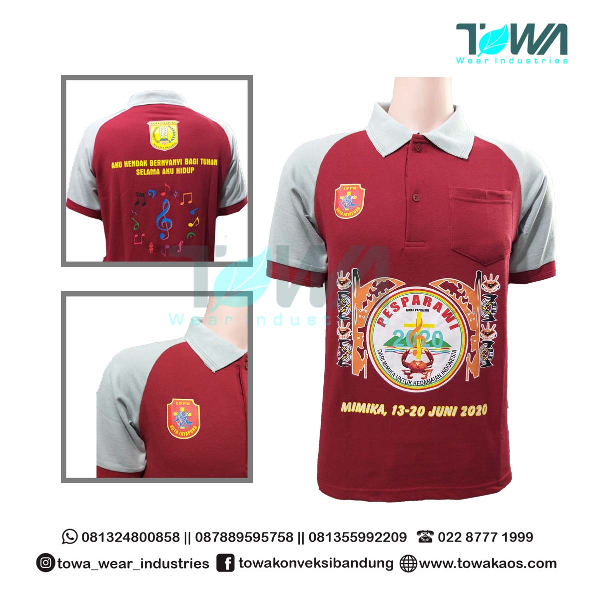 Poloshirt Baju Kaos Kerah Papua Pesparawi Maroon abu