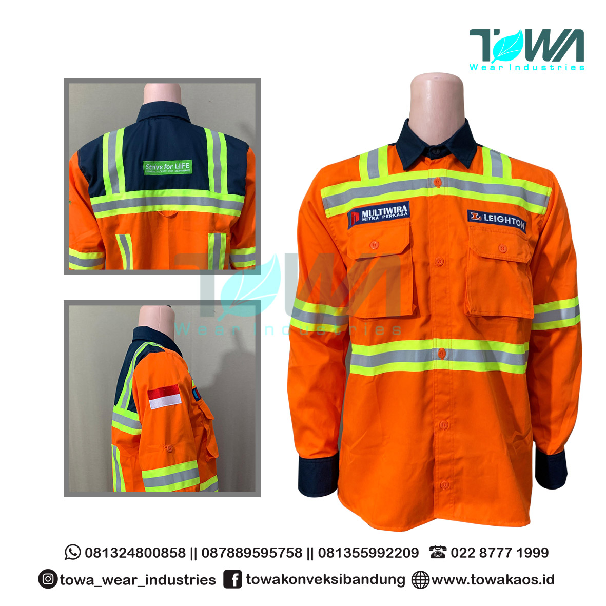 Kemeja Lapangan Kemeja Kantor Seragam Safety Orange Reflektor Multiwira Bahan Japan Drill