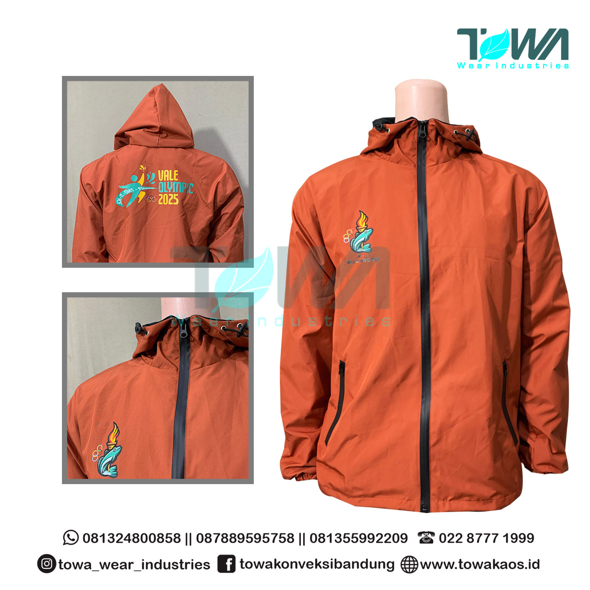 Jaket Hoodie Parasut Waterproof Anti Air Jaket Outdoor Orange Vale