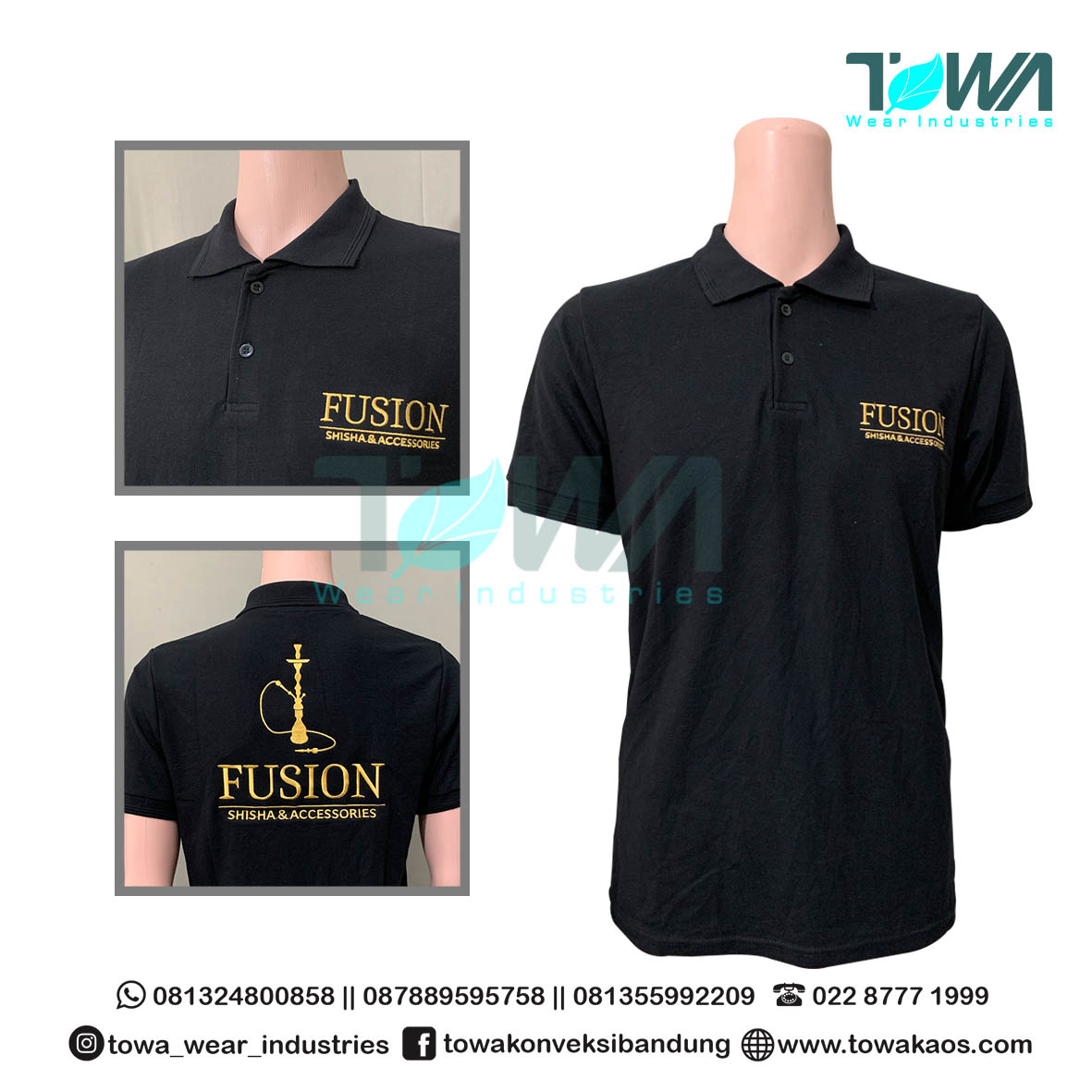 Poloshirt Baju Kaos Kerah Seragam Cafe Shisha Accessories Fusion Hitam Pendek