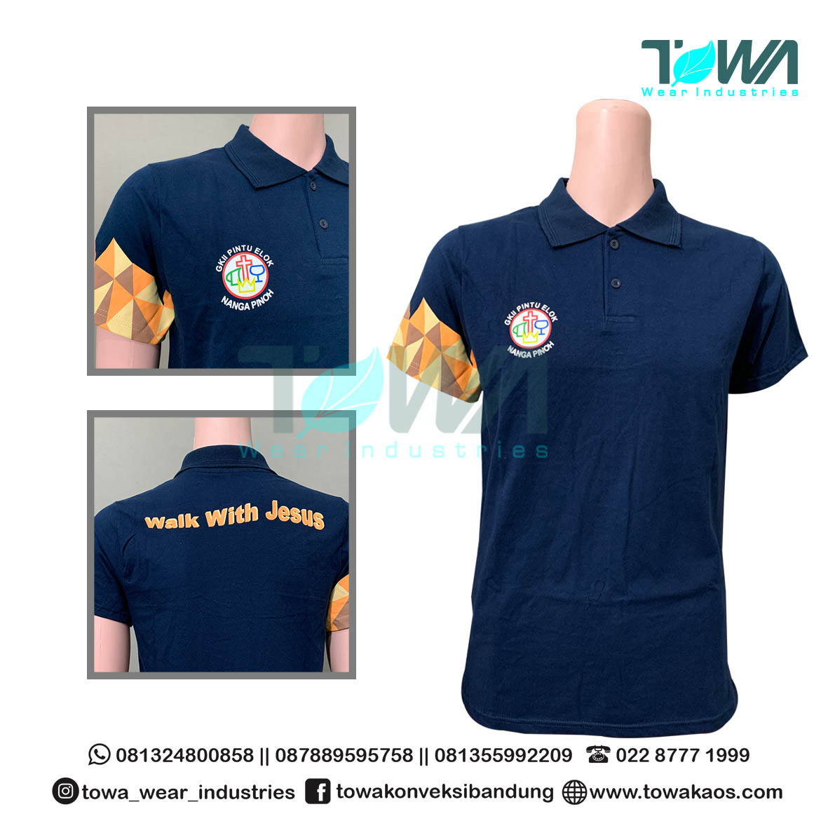 Poloshirt Baju Kaos Kerah Seragam GKII Pintu Elok Navy Combed 20s