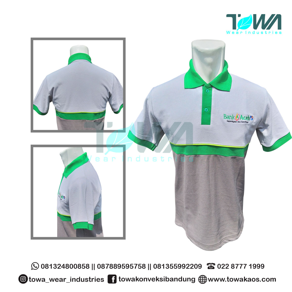 Baju Kaos Kerah Poloshirt Bank Aceh Lacoste Abu Hijau