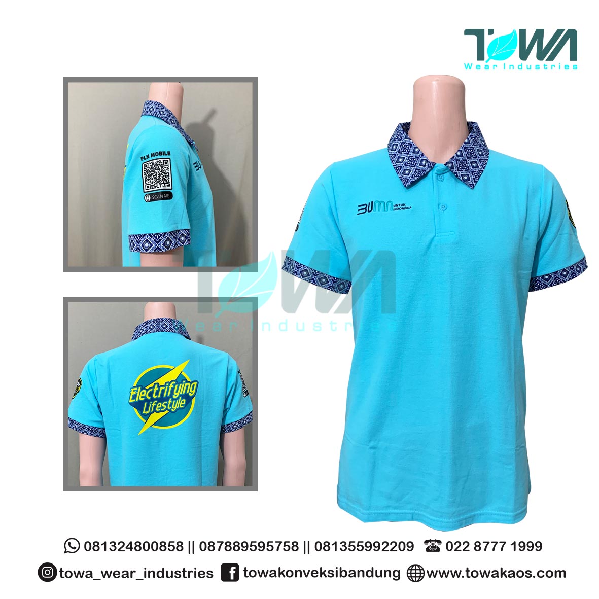 Baju Poloshirt Baju Kaos Kerah Baju Seragam PLN Lacoste Turkis Kombinasi Batik
