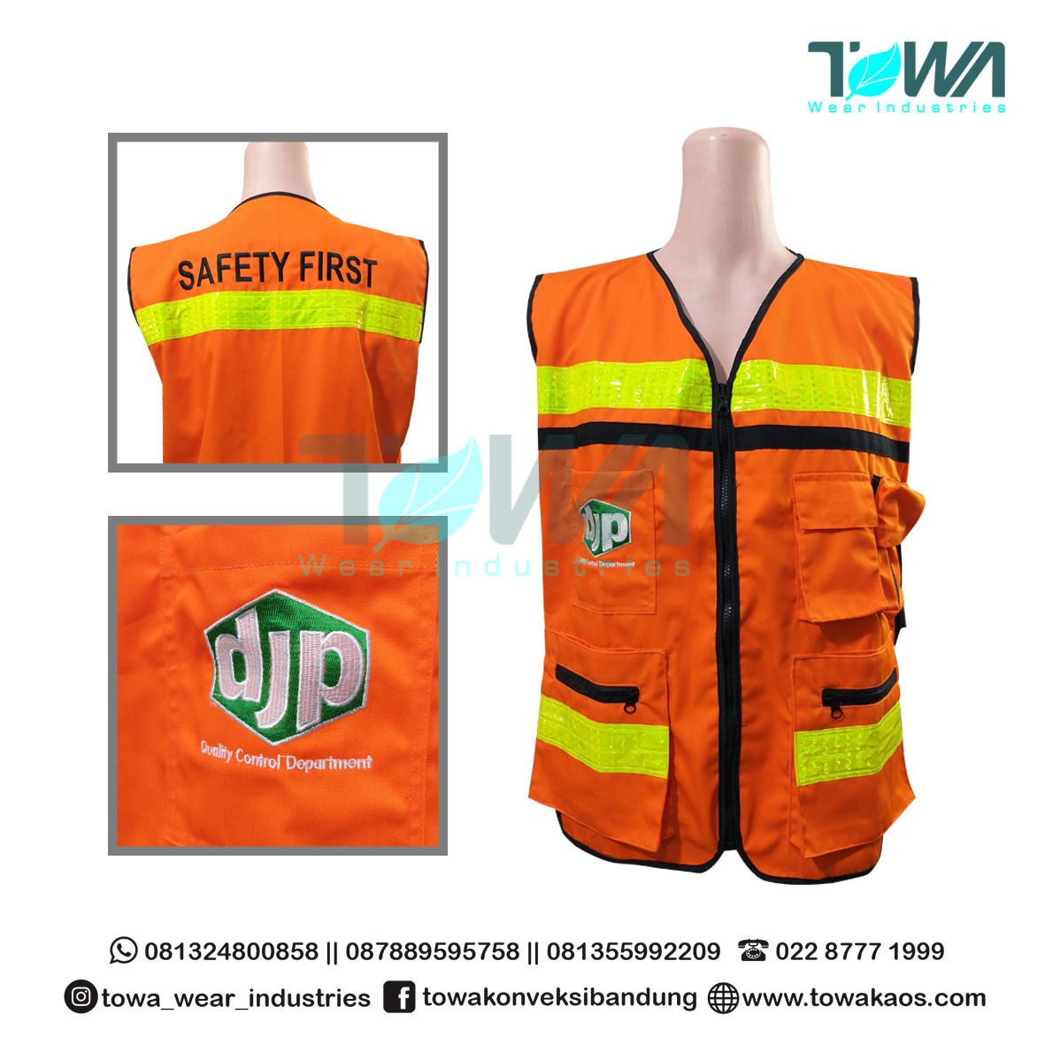 Rompi Safety First Orange Kombinasi Reflektor DJP