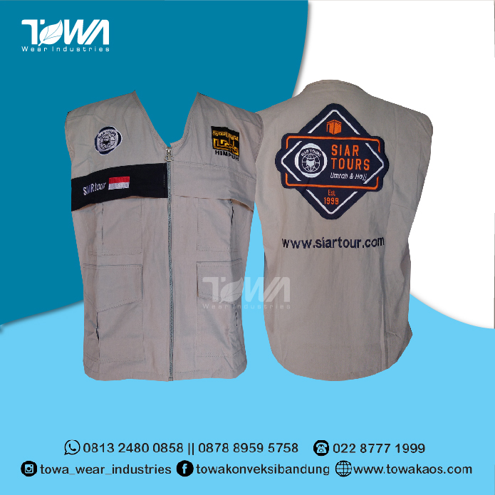 Rompi Seragam Vest Travel Umroh Siar Tours Bahan Canvas Custom Emblem Bordir