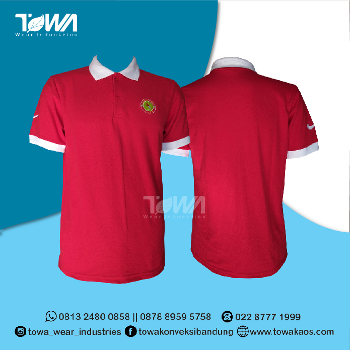 Baju Seragam Olahraga Tennis Poloshirt Kaos Kerah Merah Cabai Bahan Lacoste Katun Pique Custom Bordir Logo